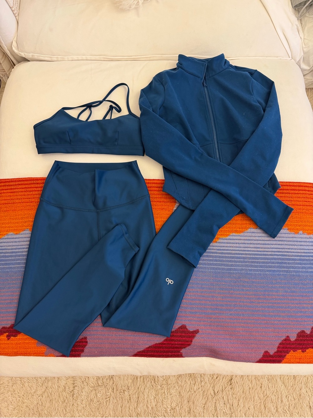 Alo Teal Blue Activewear Set with Jacket and Sports Bra